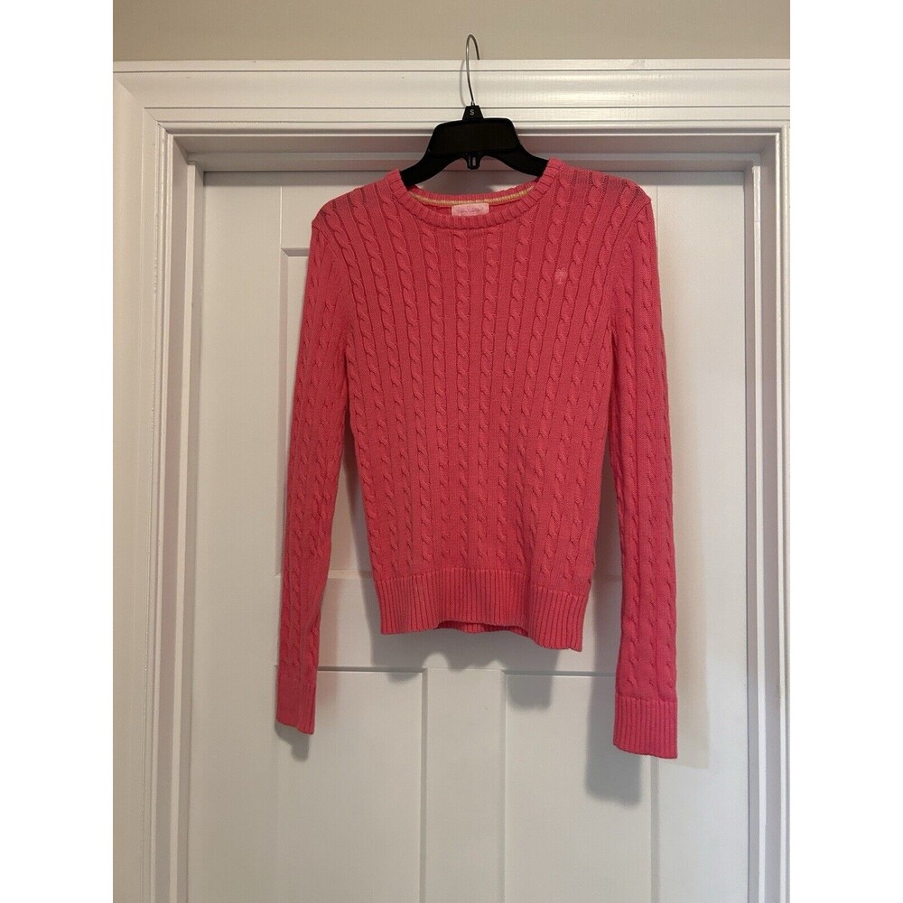 Lilly Pulitzer Sweater Size XS Pink Cable Knit Long Sleeve Crew Neck Colorful